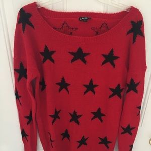 Express Red and Black Star Sweater